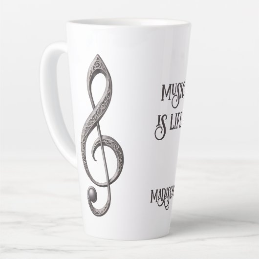 Aangepaste naam & tekst Muzikale Clef Note Latte Mok (Linkerhoek)