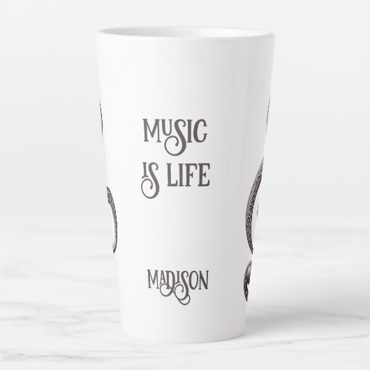 Aangepaste naam & tekst Muzikale Clef Note Latte Mok (Voorkant)