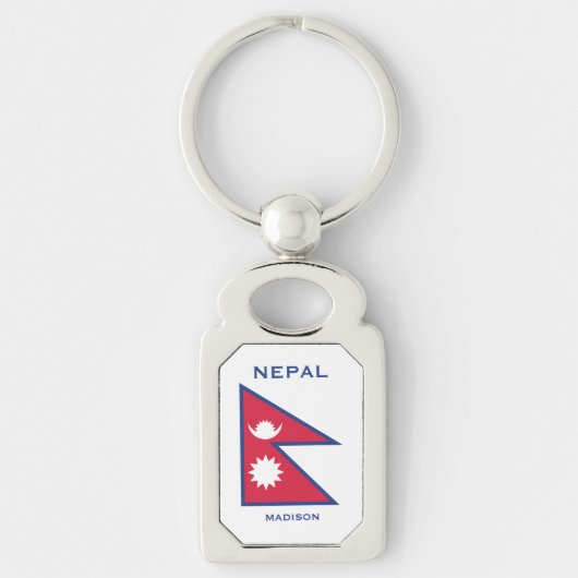 Aangepaste Naam & Tekst Nepal Vlag Sleutelhanger (Voorkant)