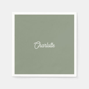 Aangepaste naam tekst Sage Green witte minimalisti Servet