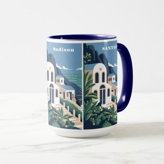 Aangepaste naam & tekst Santorini Griekenland Mok (Voorkant rechts)