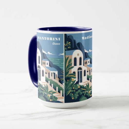 Aangepaste naam & tekst Santorini Griekenland Mok (Voorkant links)