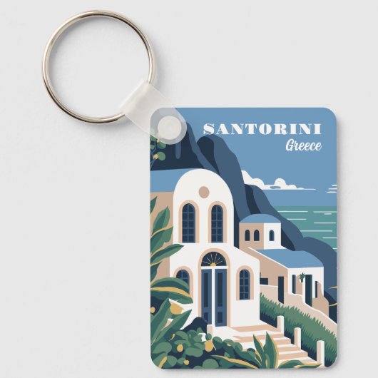 Aangepaste naam & tekst Santorini Griekenland Sleutelhanger (Voorkant)