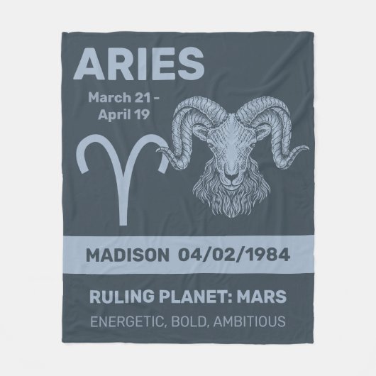 Aangepaste naam / tekst sterrenbeeld Ram Fleece Deken (Voorkant)