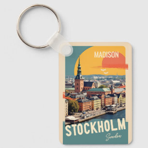 Aangepaste naam & tekst Stockholm Zweden Sleutelhanger