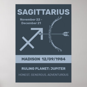 Aangepaste naam / tekst Zodiac Sign Boogschutter Poster