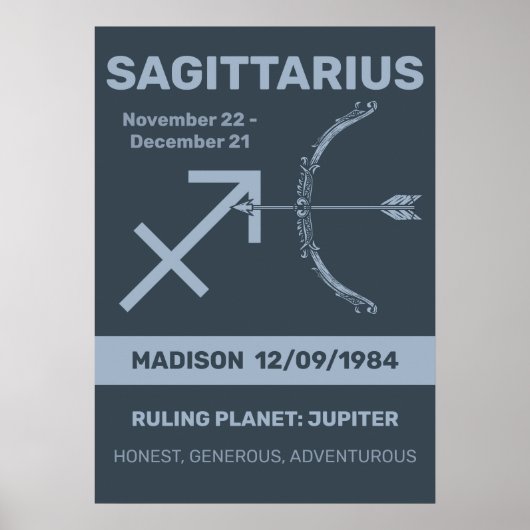Aangepaste naam / tekst Zodiac Sign Boogschutter Poster (Voorkant)
