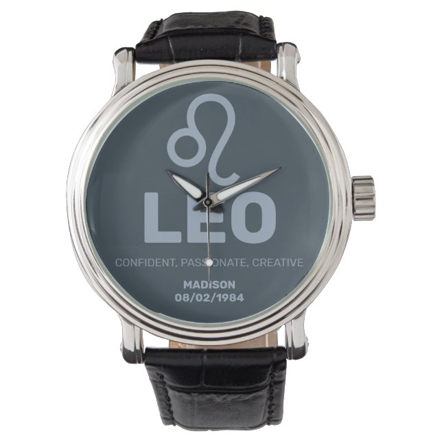 Aangepaste naam / tekst Zodiac Sign Leo Horloge (Voorkant)