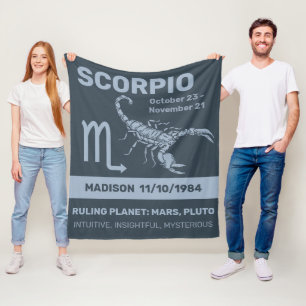 Aangepaste naam / tekst Zodiac Sign Schorpioen Fleece Deken