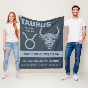 Aangepaste naam / tekst Zodiac Sign Stier Fleece Deken