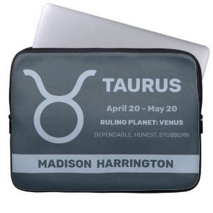 Aangepaste naam / tekst Zodiac Sign Stier Laptop Sleeve