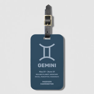 Aangepaste naam / tekst Zodiac Sign Tweelingen Bagagelabel