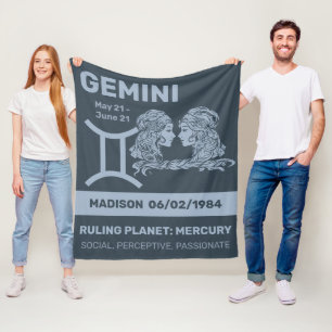 Aangepaste naam / tekst Zodiac Sign Tweelingen Fleece Deken