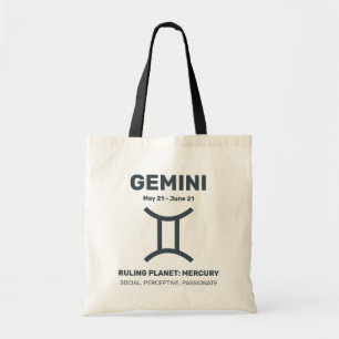 Aangepaste naam / tekst Zodiac Sign Tweelingen Tote Bag