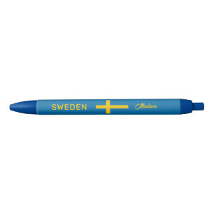 Aangepaste naam & tekst Zweedse vlag Blauwe Inkt Pen