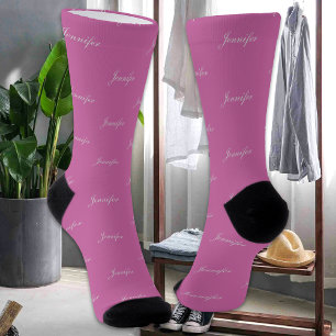 Aangepaste Naam Tekstkleur Eenvoudig Elegant Roze Sokken