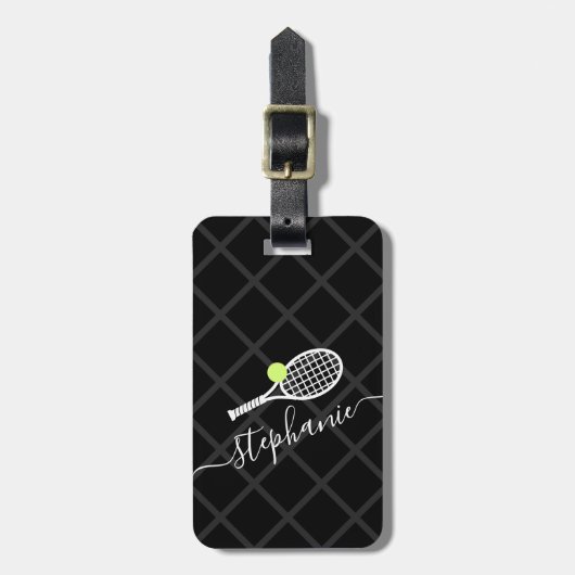 Aangepaste naam Tennis Monogram Bagagelabel (Voorkant verticaal)