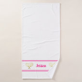 Aangepaste naam Tennis Player Bright Pink White Badhanddoek (Badhanddoek)