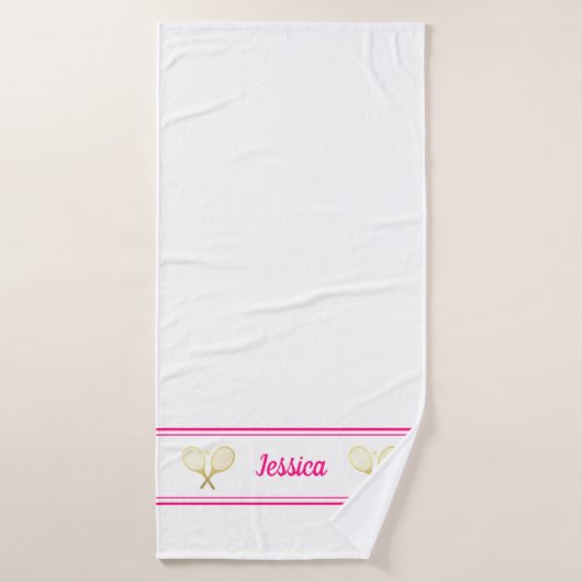 Aangepaste naam Tennis Player Bright Pink White Badhanddoek (Badhanddoek)