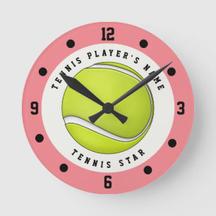 Aangepaste Naam Tennis Speler Bal Roze Groen Meisj Ronde Klok
