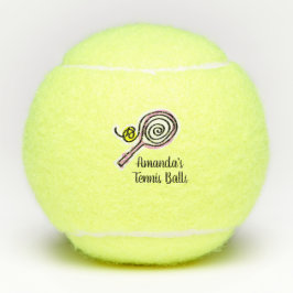 Aangepaste naam tennisballen met schattig racketon