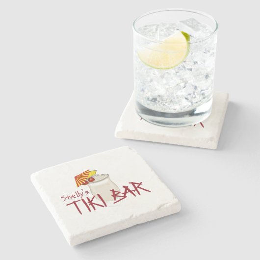 Aangepaste naam Tiki Bar Stenen Onderzetter (Zijkant)