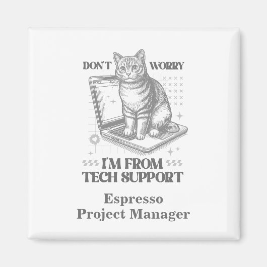 Aangepaste naam & titel Cat Tech Support Magnet Magneet (Voorkant)
