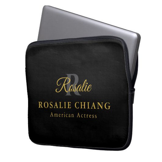 Aangepaste naam & titel Laptop Hoesje met Monogram Laptop Sleeve (Voorkant Links)