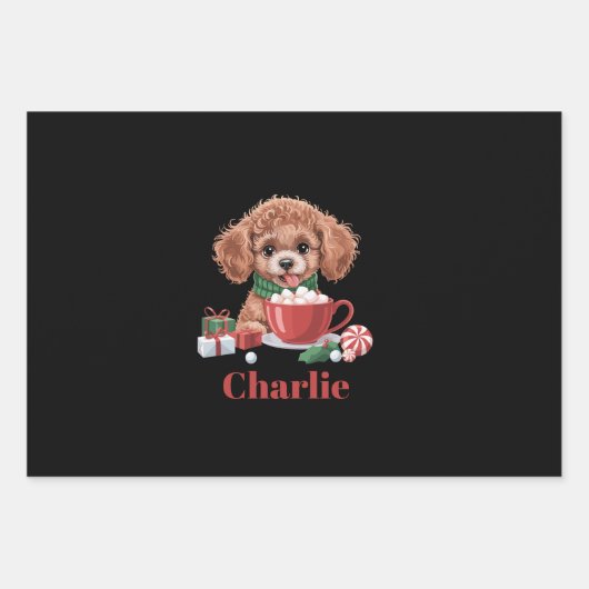 Aangepaste naam Toy Poodle-hondenliefhebber Kerstm Inpakpapier Vel (Voorkant)