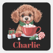 Aangepaste naam Toy Poodle-hondenliefhebber Kerstm Vierkante Sticker (Voorkant)