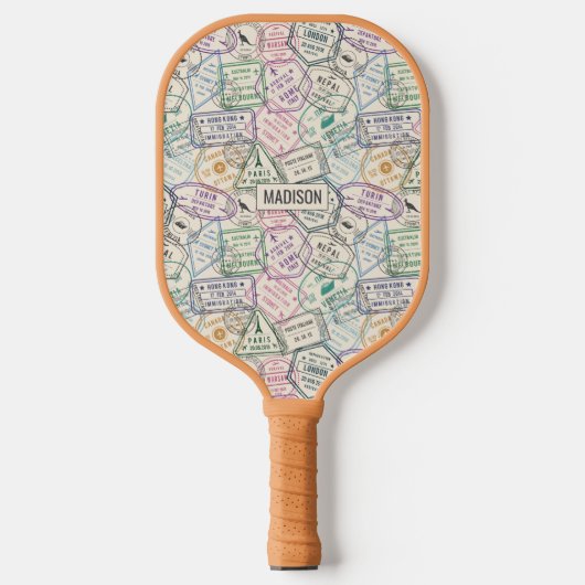 Aangepaste naam Travel Stamps Patroon Pickleball Paddle (Voorkant)