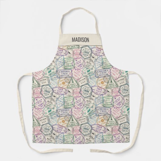 Aangepaste naam Travel Stamps Patroon Schort (Voorkant)