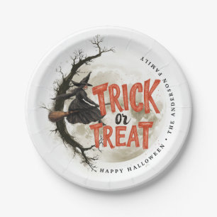 Aangepaste naam Trick or treat heks Halloween Papieren Bordje