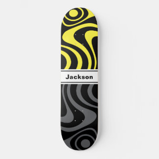 Aangepaste naam Trippy golvend 70s retro geel grij Skateboard