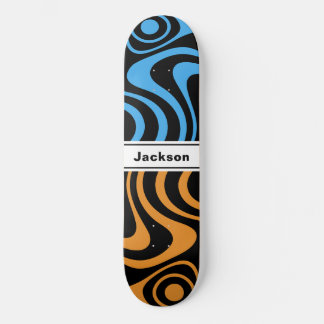 Aangepaste naam Trippy Wavy 70s Retro Blauw Oranje Skateboard