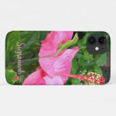Aangepaste naam Tropisch Roze Hibiscus Anole Lizar Case-Mate iPhone Case (Achterkant (horizontaal))