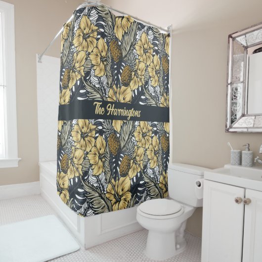 Aangepaste naam Tropische bladeren en bloemen patr Douchegordijn (In situ)