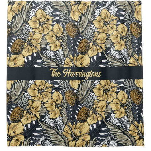 Aangepaste naam Tropische bladeren en bloemen patr Douchegordijn (Voorkant)