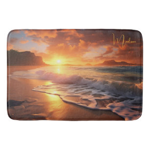 Aangepaste naam tropische strand Sunset Badmat