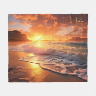 Aangepaste naam tropische strand Sunset Fleece Deken