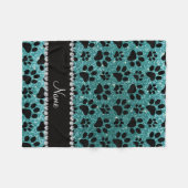 Aangepaste naam turkooise glitter black dog pows fleece deken (Voorkant (Horizontaal))