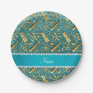 Aangepaste naam turkooise glitter gold lipstick papieren bordje