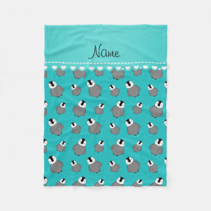 Aangepaste naam turquoise baby pinguins fleece deken