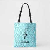 Aangepaste naam Turquoise/Black Treble Clef Music Draagtas (Voorkant)