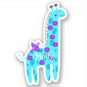 Aangepaste naam Turquoise Giraffe Paarse Bird Lapt Sticker