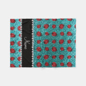 Aangepaste naam turquoise glitter ladybug fleece deken (Voorkant (Horizontaal))