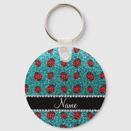 Aangepaste naam turquoise glitter ladybug sleutelhanger (Voorkant)