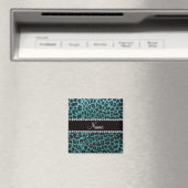 Aangepaste naam turquoise glitter leopard print magneet (Insitu (Vaatwasser))
