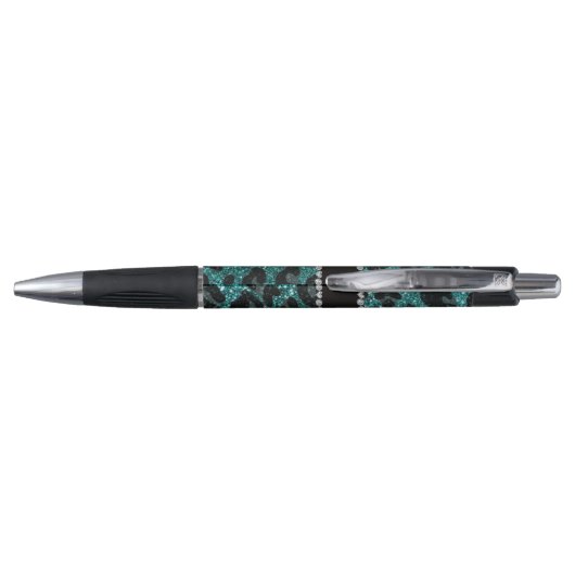 Aangepaste naam turquoise glitter leopard print pen (Achterkant)