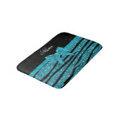 Aangepaste naam turquoise glitter zebra stripes badmat (Gekanteld)
